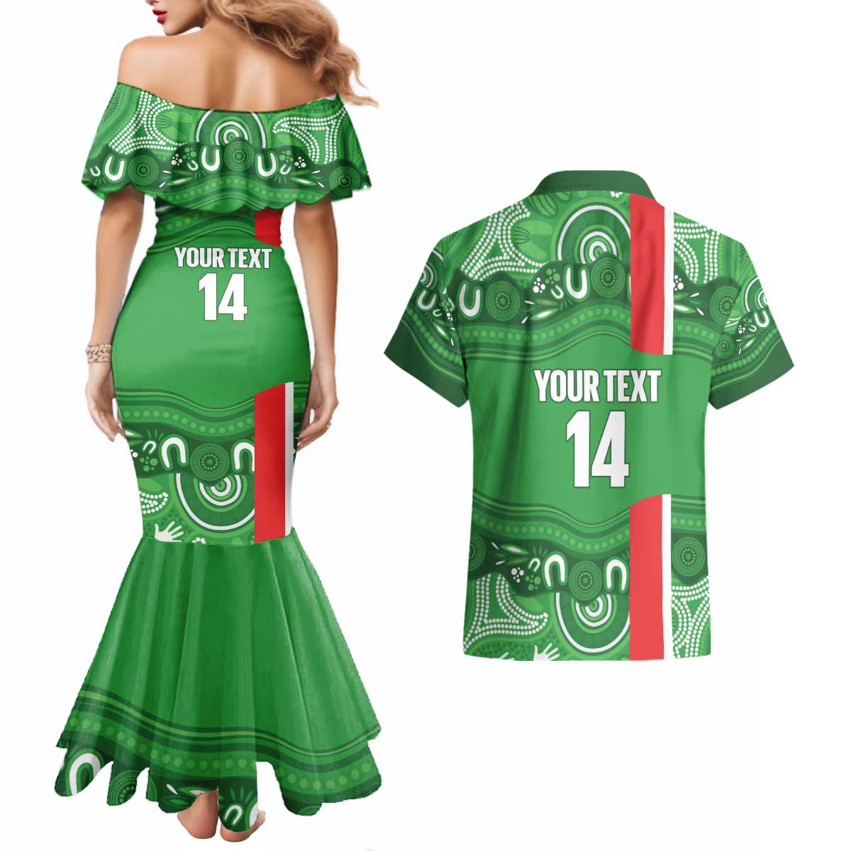 Wynnum Rugby Custom Couples Matching Mermaid Dress and Hawaiian Shirt Go Manly Seagulls Aboriginal Art - Aussie Hoodie