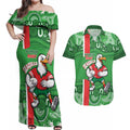 Wynnum Rugby Custom Couples Matching Off Shoulder Maxi Dress and Hawaiian Shirt Go Manly Seagulls Aboriginal Art - Aussie Hoodie