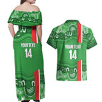 Wynnum Rugby Custom Couples Matching Off Shoulder Maxi Dress and Hawaiian Shirt Go Manly Seagulls Aboriginal Art - Aussie Hoodie