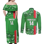 Wynnum Rugby Custom Couples Matching Off Shoulder Maxi Dress and Long Sleeve Button Shirt Go Manly Seagulls Aboriginal Art - Aussie Hoodie