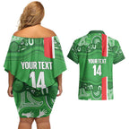 Wynnum Rugby Custom Couples Matching Off Shoulder Short Dress and Hawaiian Shirt Go Manly Seagulls Aboriginal Art - Aussie Hoodie