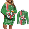 Wynnum Rugby Custom Couples Matching Off Shoulder Short Dress and Long Sleeve Button Shirt Go Manly Seagulls Aboriginal Art - Aussie Hoodie
