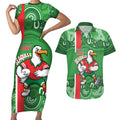 Wynnum Rugby Custom Couples Matching Short Sleeve Bodycon Dress and Hawaiian Shirt Go Manly Seagulls Aboriginal Art - Aussie Hoodie