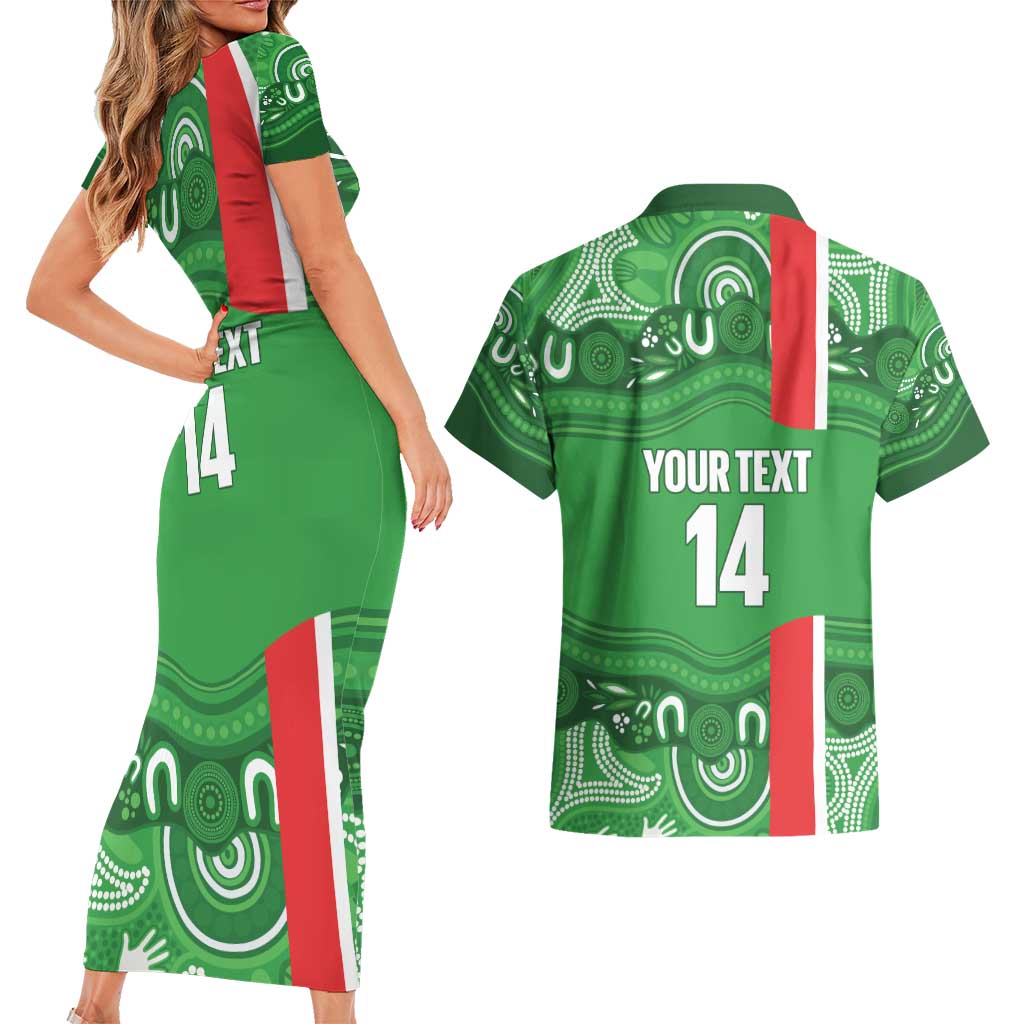 Wynnum Rugby Custom Couples Matching Short Sleeve Bodycon Dress and Hawaiian Shirt Go Manly Seagulls Aboriginal Art - Aussie Hoodie