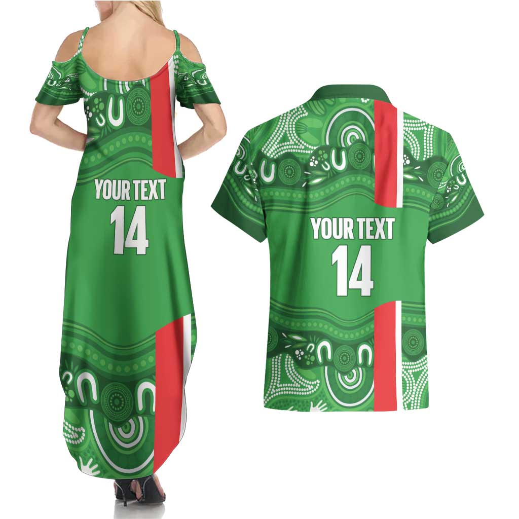 Wynnum Rugby Custom Couples Matching Summer Maxi Dress and Hawaiian Shirt Go Manly Seagulls Aboriginal Art - Aussie Hoodie