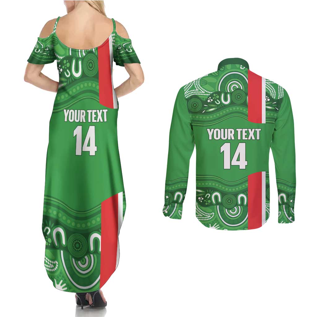 Wynnum Rugby Custom Couples Matching Summer Maxi Dress and Long Sleeve Button Shirt Go Manly Seagulls Aboriginal Art - Aussie Hoodie