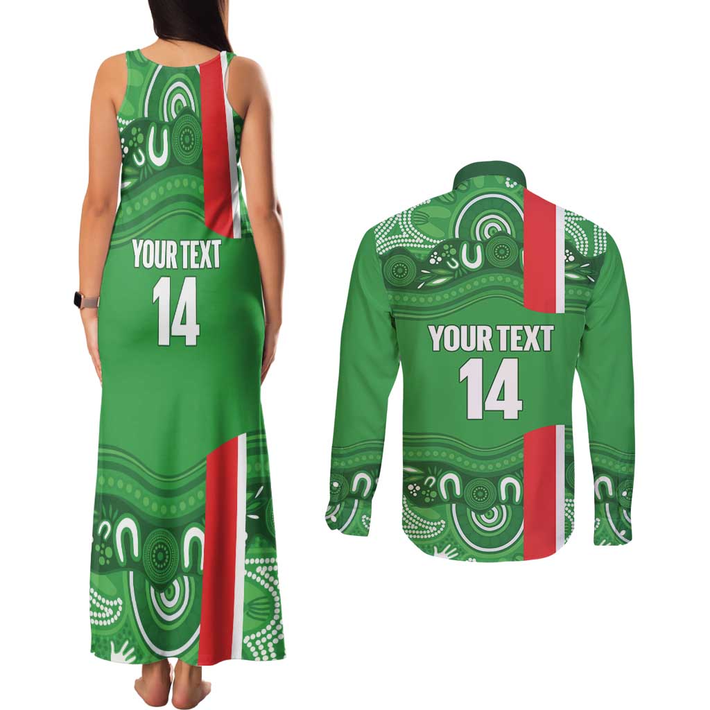 Wynnum Rugby Custom Couples Matching Tank Maxi Dress and Long Sleeve Button Shirt Go Manly Seagulls Aboriginal Art - Aussie Hoodie