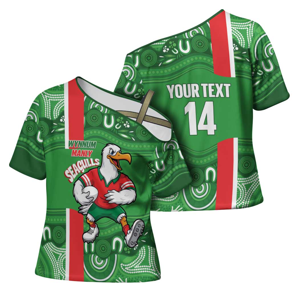 Wynnum Rugby Custom Cross Shoulder Shirt Go Manly Seagulls Aboriginal Art - Aussie Hoodie