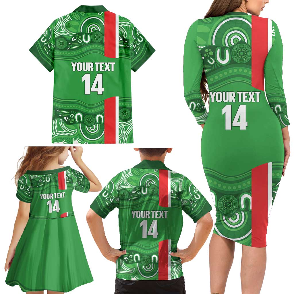 Wynnum Rugby Custom Family Matching Long Sleeve Bodycon Dress and Hawaiian Shirt Go Manly Seagulls Aboriginal Art - Aussie Hoodie