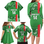 Wynnum Rugby Custom Family Matching Long Sleeve Bodycon Dress and Hawaiian Shirt Go Manly Seagulls Aboriginal Art - Aussie Hoodie