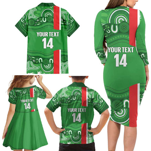 Wynnum Rugby Custom Family Matching Long Sleeve Bodycon Dress and Hawaiian Shirt Go Manly Seagulls Aboriginal Art - Aussie Hoodie