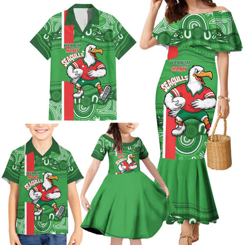 Wynnum Rugby Custom Family Matching Mermaid Dress and Hawaiian Shirt Go Manly Seagulls Aboriginal Art - Aussie Hoodie