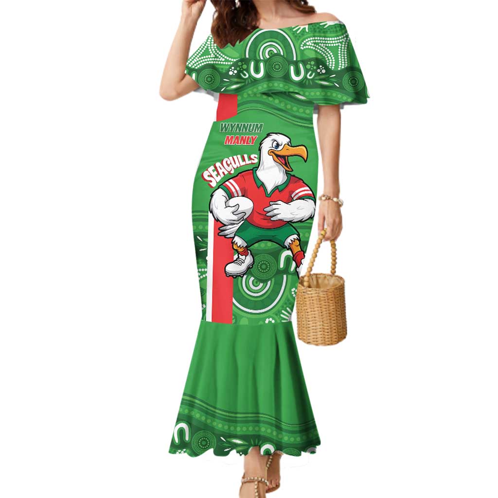Wynnum Rugby Custom Family Matching Mermaid Dress and Hawaiian Shirt Go Manly Seagulls Aboriginal Art - Aussie Hoodie