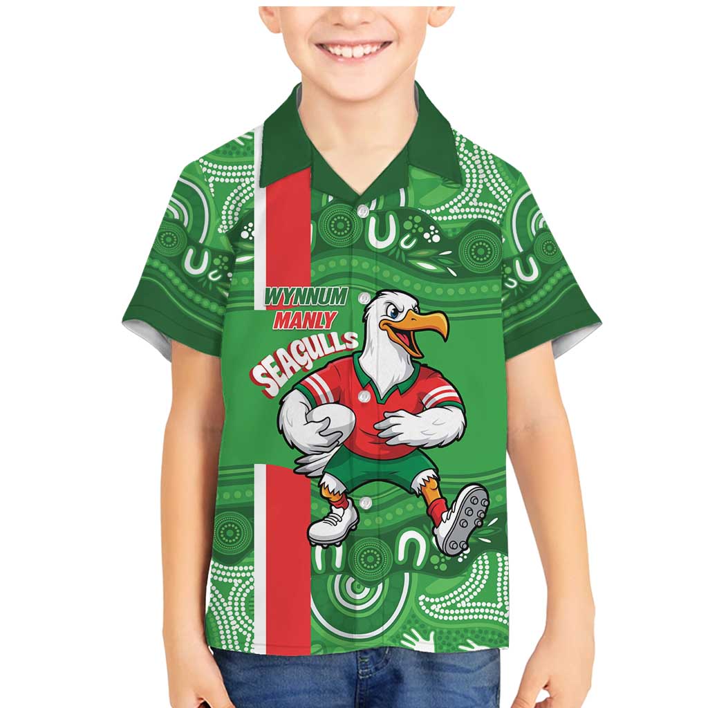 Wynnum Rugby Custom Family Matching Mermaid Dress and Hawaiian Shirt Go Manly Seagulls Aboriginal Art - Aussie Hoodie