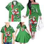Wynnum Rugby Custom Family Matching Off The Shoulder Long Sleeve Dress and Hawaiian Shirt Go Manly Seagulls Aboriginal Art - Aussie Hoodie