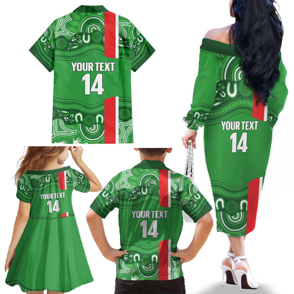 Wynnum Rugby Custom Family Matching Off The Shoulder Long Sleeve Dress and Hawaiian Shirt Go Manly Seagulls Aboriginal Art - Aussie Hoodie