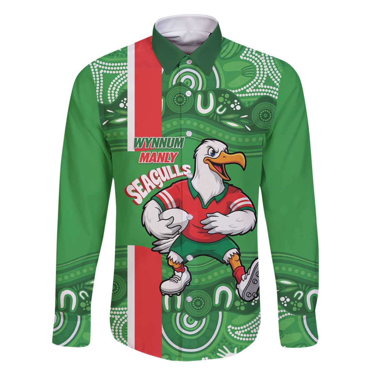 Wynnum Rugby Custom Family Matching Off The Shoulder Long Sleeve Dress and Hawaiian Shirt Go Manly Seagulls Aboriginal Art - Aussie Hoodie