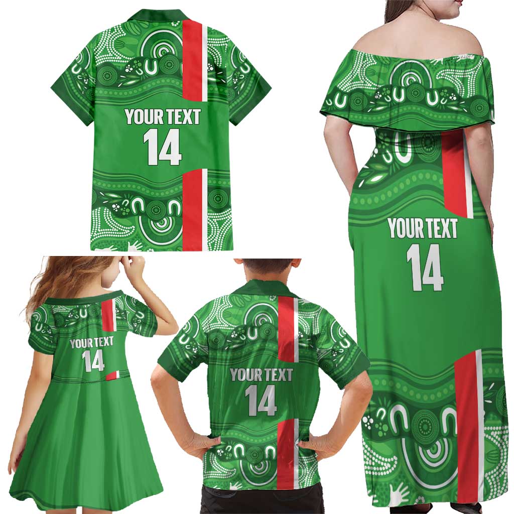 Wynnum Rugby Custom Family Matching Off Shoulder Maxi Dress and Hawaiian Shirt Go Manly Seagulls Aboriginal Art - Aussie Hoodie