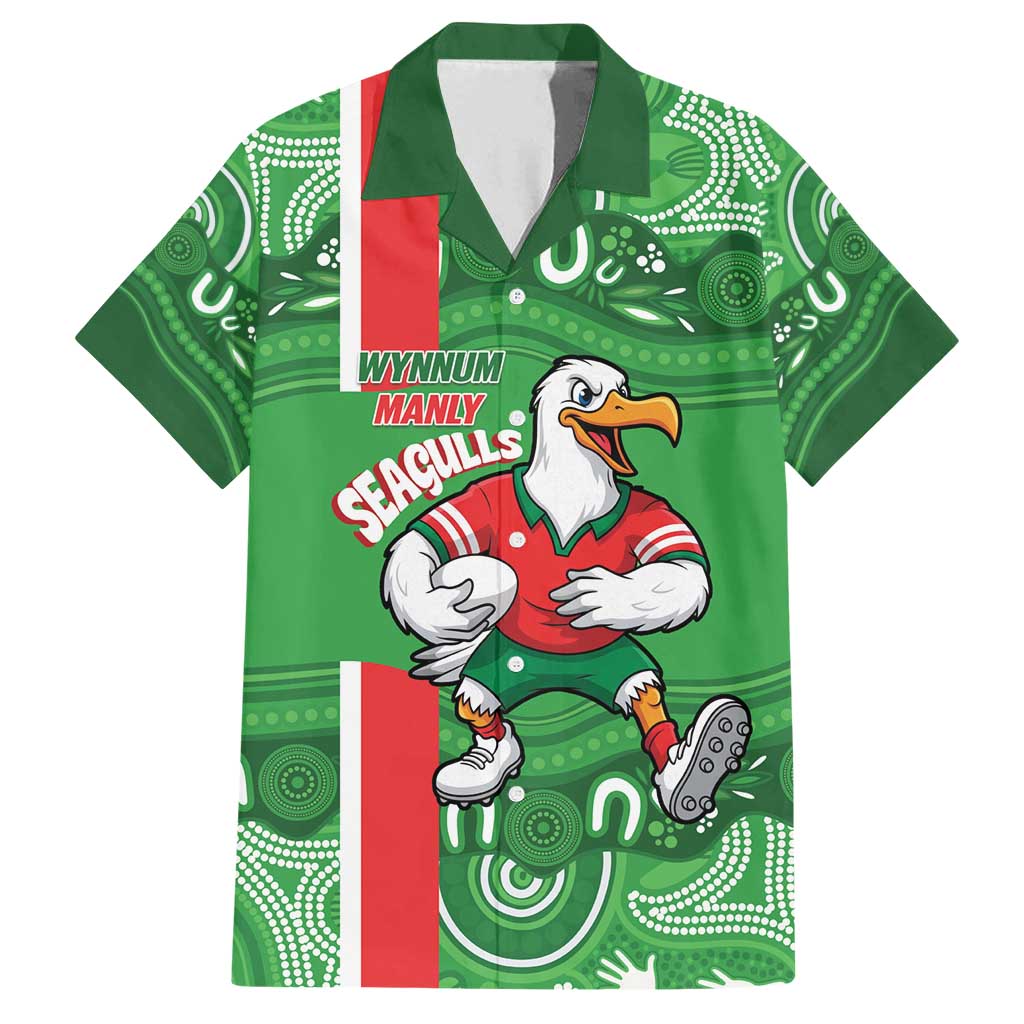 Wynnum Rugby Custom Family Matching Off Shoulder Maxi Dress and Hawaiian Shirt Go Manly Seagulls Aboriginal Art - Aussie Hoodie