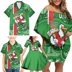Wynnum Rugby Custom Family Matching Off Shoulder Short Dress and Hawaiian Shirt Go Manly Seagulls Aboriginal Art - Aussie Hoodie