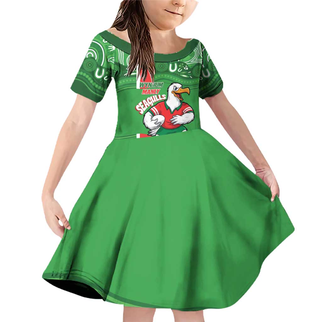 Wynnum Rugby Custom Family Matching Off Shoulder Short Dress and Hawaiian Shirt Go Manly Seagulls Aboriginal Art - Aussie Hoodie