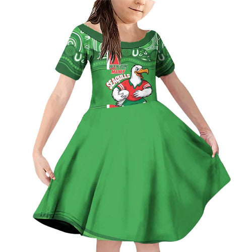 Wynnum Rugby Custom Family Matching Off Shoulder Short Dress and Hawaiian Shirt Go Manly Seagulls Aboriginal Art - Aussie Hoodie