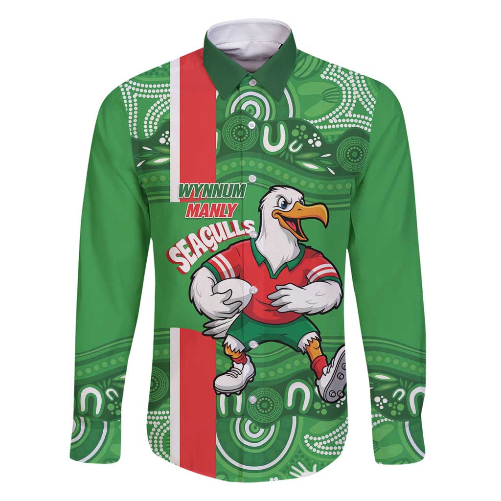 Wynnum Rugby Custom Family Matching Off Shoulder Short Dress and Hawaiian Shirt Go Manly Seagulls Aboriginal Art - Aussie Hoodie