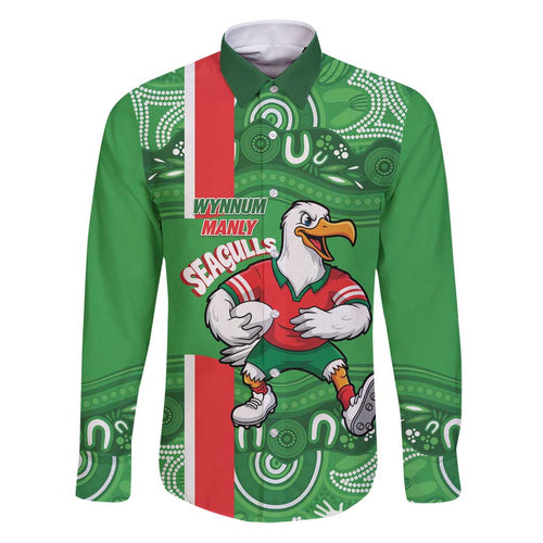 Wynnum Rugby Custom Family Matching Puletasi and Hawaiian Shirt Go Manly Seagulls Aboriginal Art - Aussie Hoodie