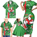 Wynnum Rugby Custom Family Matching Short Sleeve Bodycon Dress and Hawaiian Shirt Go Manly Seagulls Aboriginal Art - Aussie Hoodie