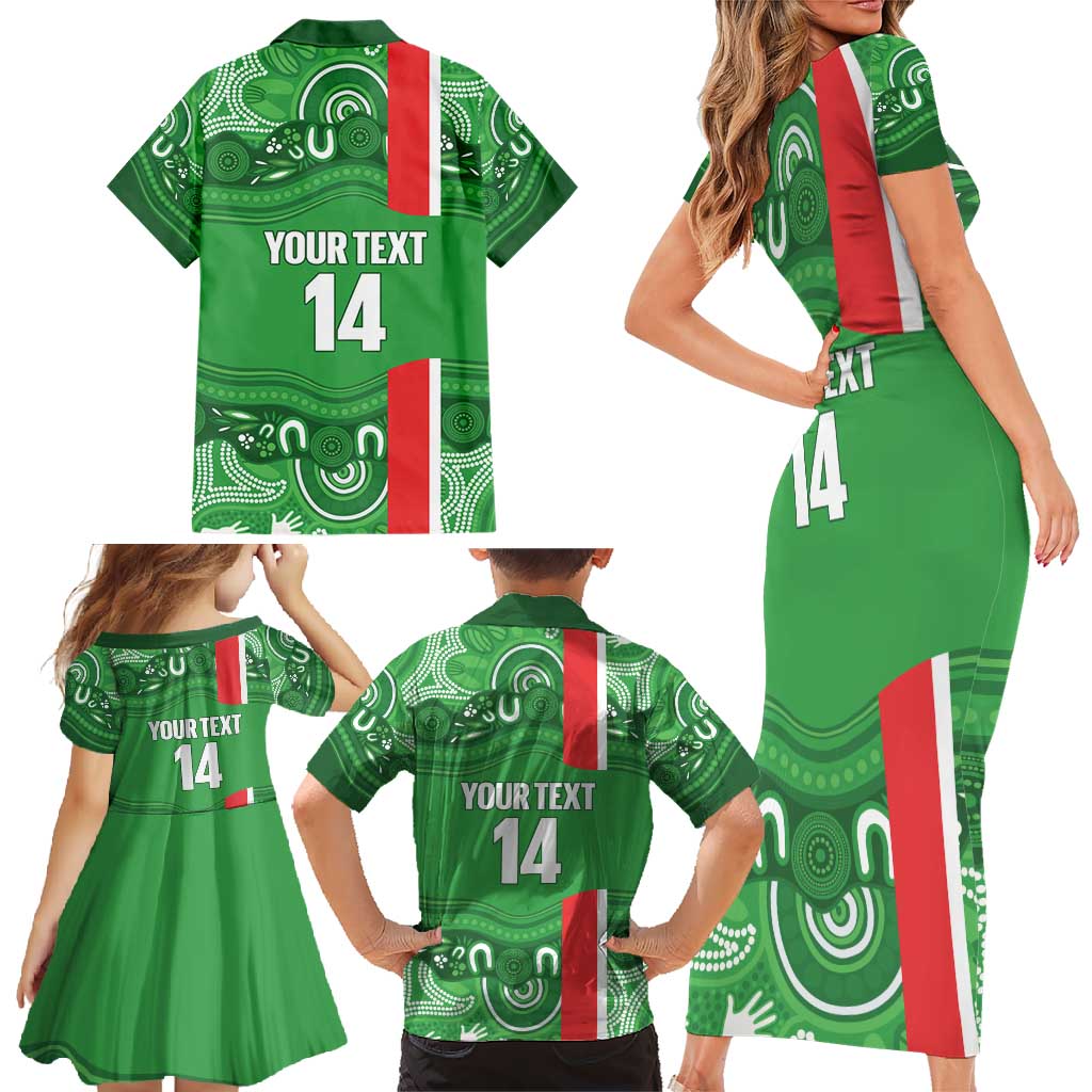 Wynnum Rugby Custom Family Matching Short Sleeve Bodycon Dress and Hawaiian Shirt Go Manly Seagulls Aboriginal Art - Aussie Hoodie