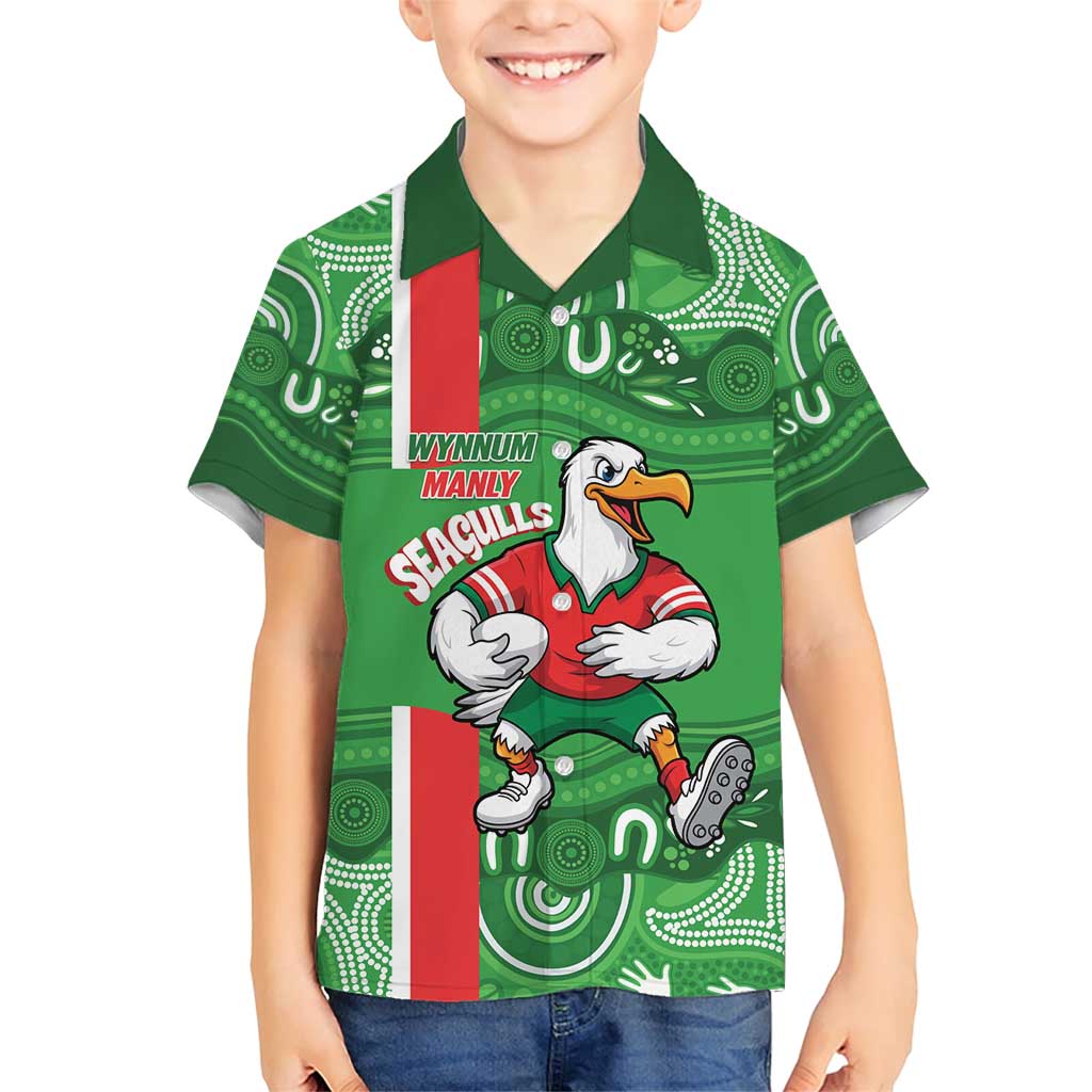 Wynnum Rugby Custom Family Matching Short Sleeve Bodycon Dress and Hawaiian Shirt Go Manly Seagulls Aboriginal Art - Aussie Hoodie