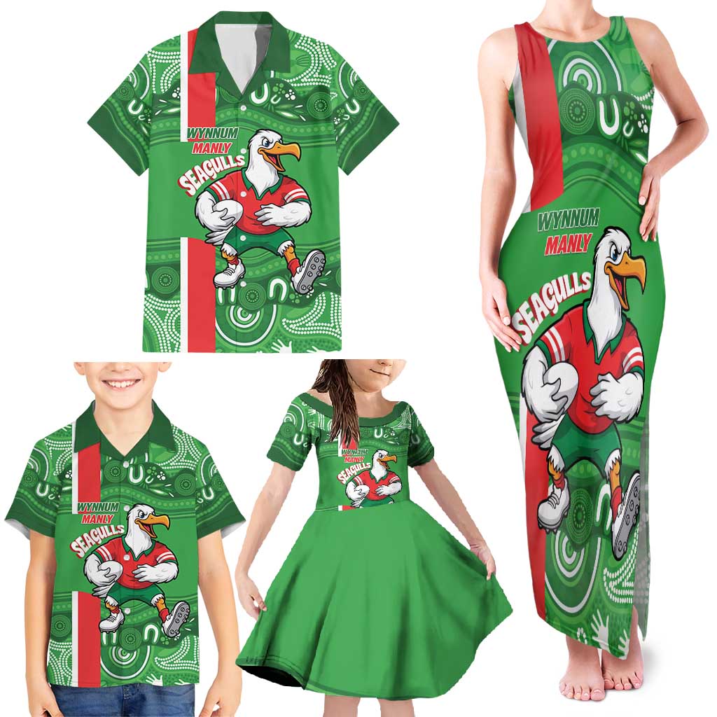 Wynnum Rugby Custom Family Matching Tank Maxi Dress and Hawaiian Shirt Go Manly Seagulls Aboriginal Art - Aussie Hoodie