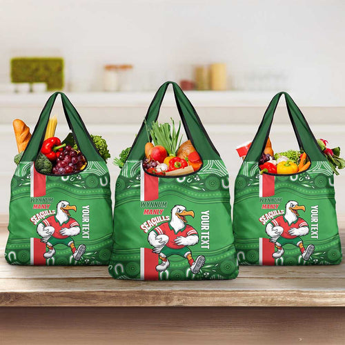 Wynnum Rugby Custom Grocery Bag Go Manly Seagulls Aboriginal Art - Aussie Hoodie