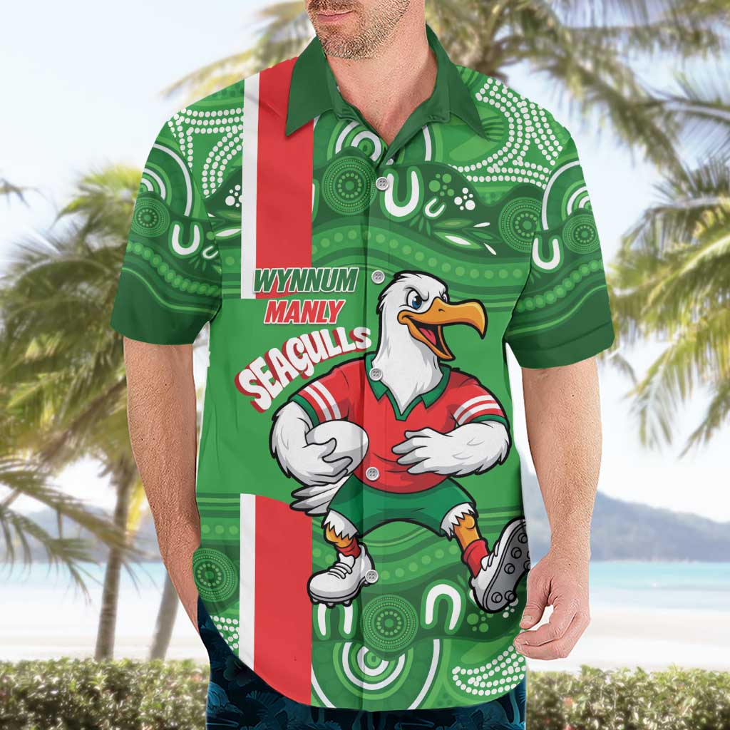 Wynnum Rugby Custom Hawaiian Shirt Go Manly Seagulls Aboriginal Art - Aussie Hoodie