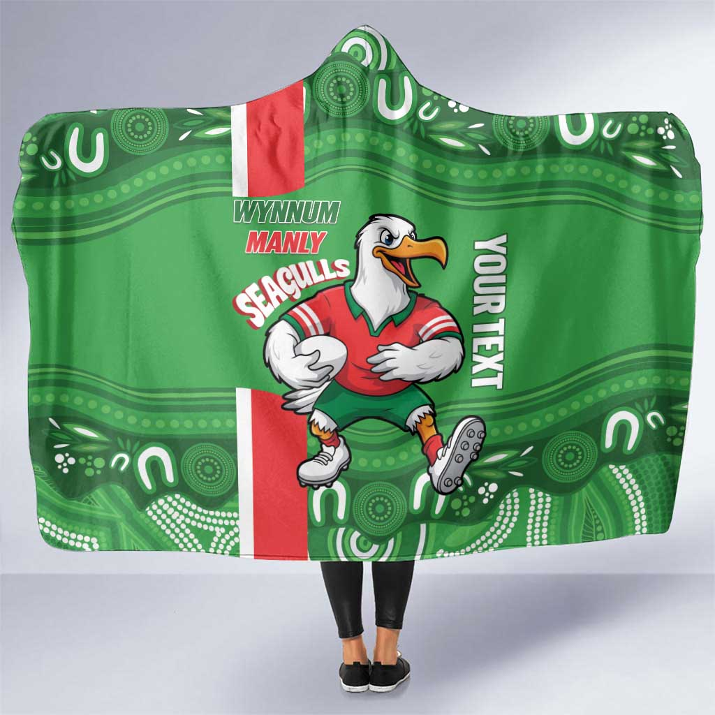 Wynnum Rugby Custom Hooded Blanket Go Manly Seagulls Aboriginal Art - Aussie Hoodie