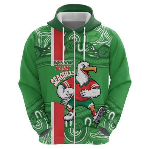 Wynnum Rugby Custom Hoodie Go Manly Seagulls Aboriginal Art - Aussie Hoodie