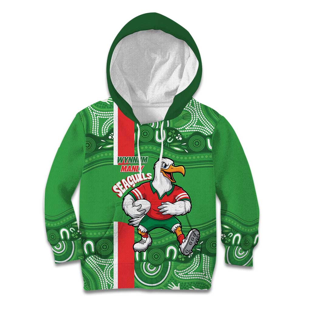 Wynnum Rugby Custom Kid Hoodie Go Manly Seagulls Aboriginal Art - Aussie Hoodie