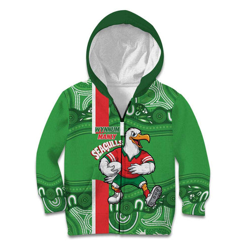 Wynnum Rugby Custom Kid Hoodie Go Manly Seagulls Aboriginal Art - Aussie Hoodie