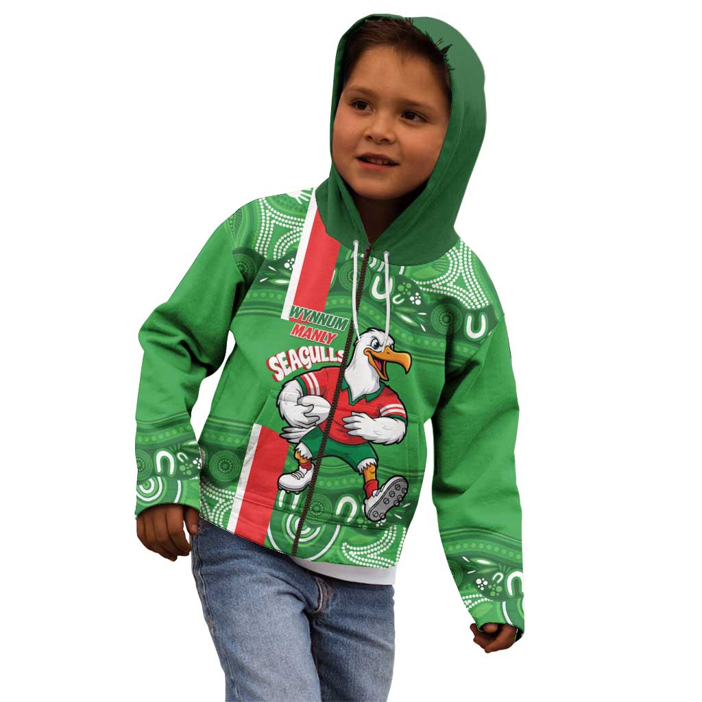 Wynnum Rugby Custom Kid Hoodie Go Manly Seagulls Aboriginal Art - Aussie Hoodie