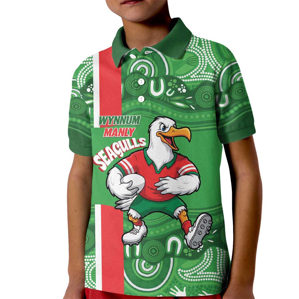 Wynnum Rugby Custom Kid Polo Shirt Go Manly Seagulls Aboriginal Art - Aussie Hoodie