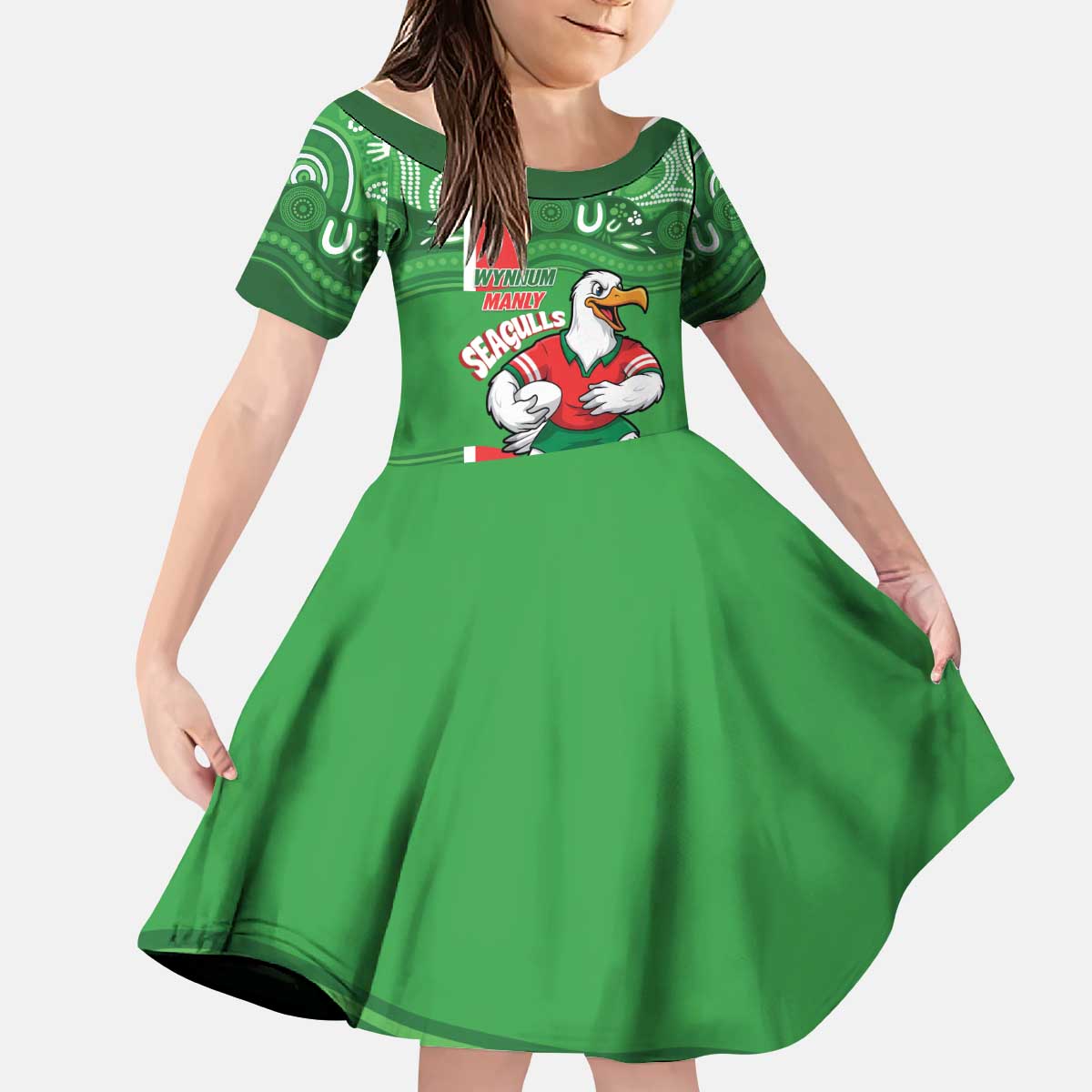 Wynnum Rugby Custom Kid Short Sleeve Dress Go Manly Seagulls Aboriginal Art - Aussie Hoodie