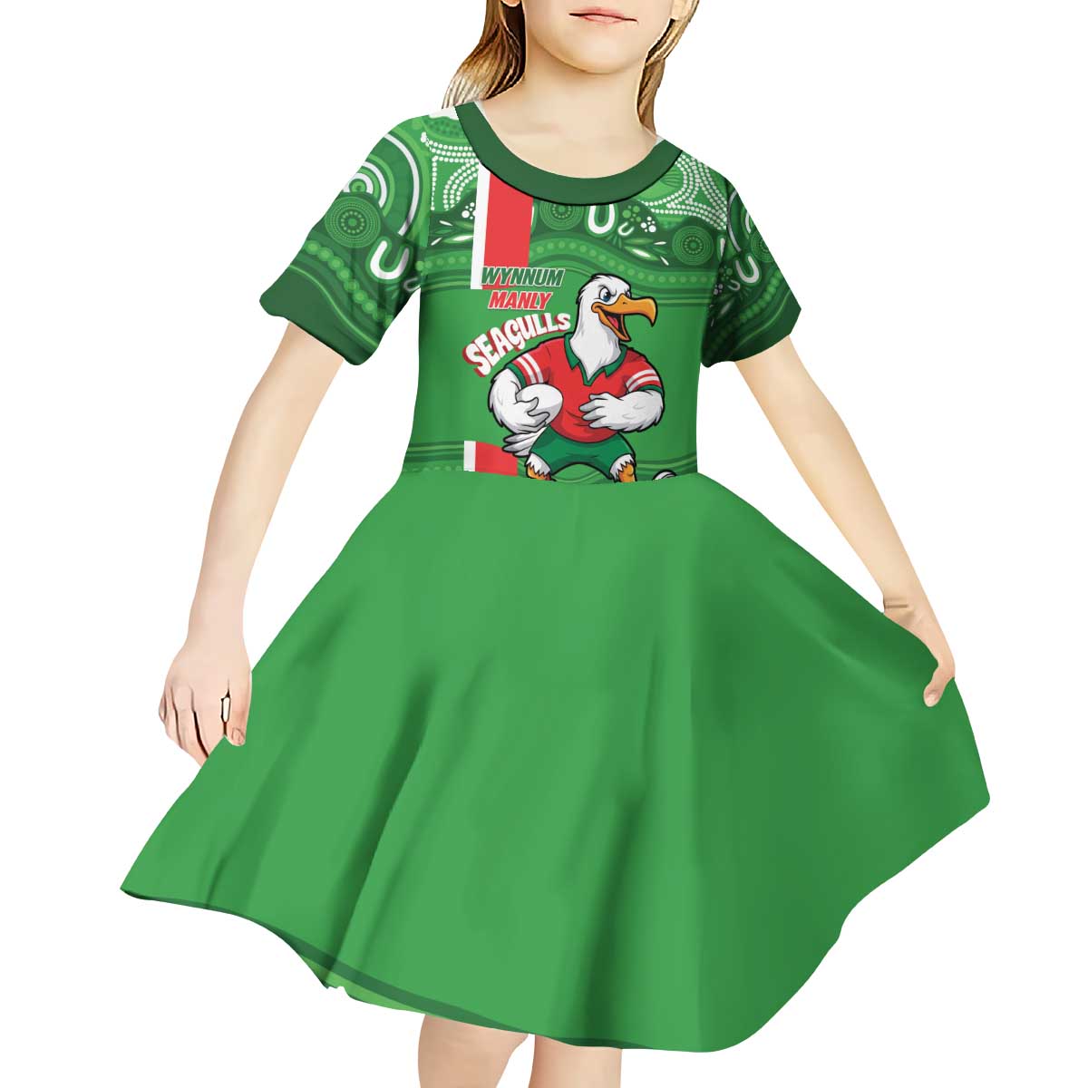 Wynnum Rugby Custom Kid Short Sleeve Dress Go Manly Seagulls Aboriginal Art - Aussie Hoodie