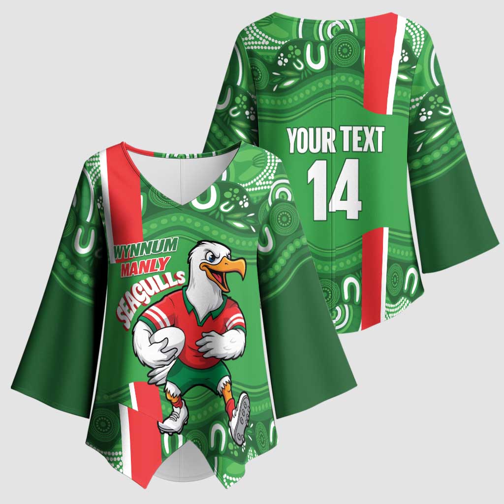 Wynnum Rugby Custom Kimono Sleeve Blouse Go Manly Seagulls Aboriginal Art - Aussie Hoodie