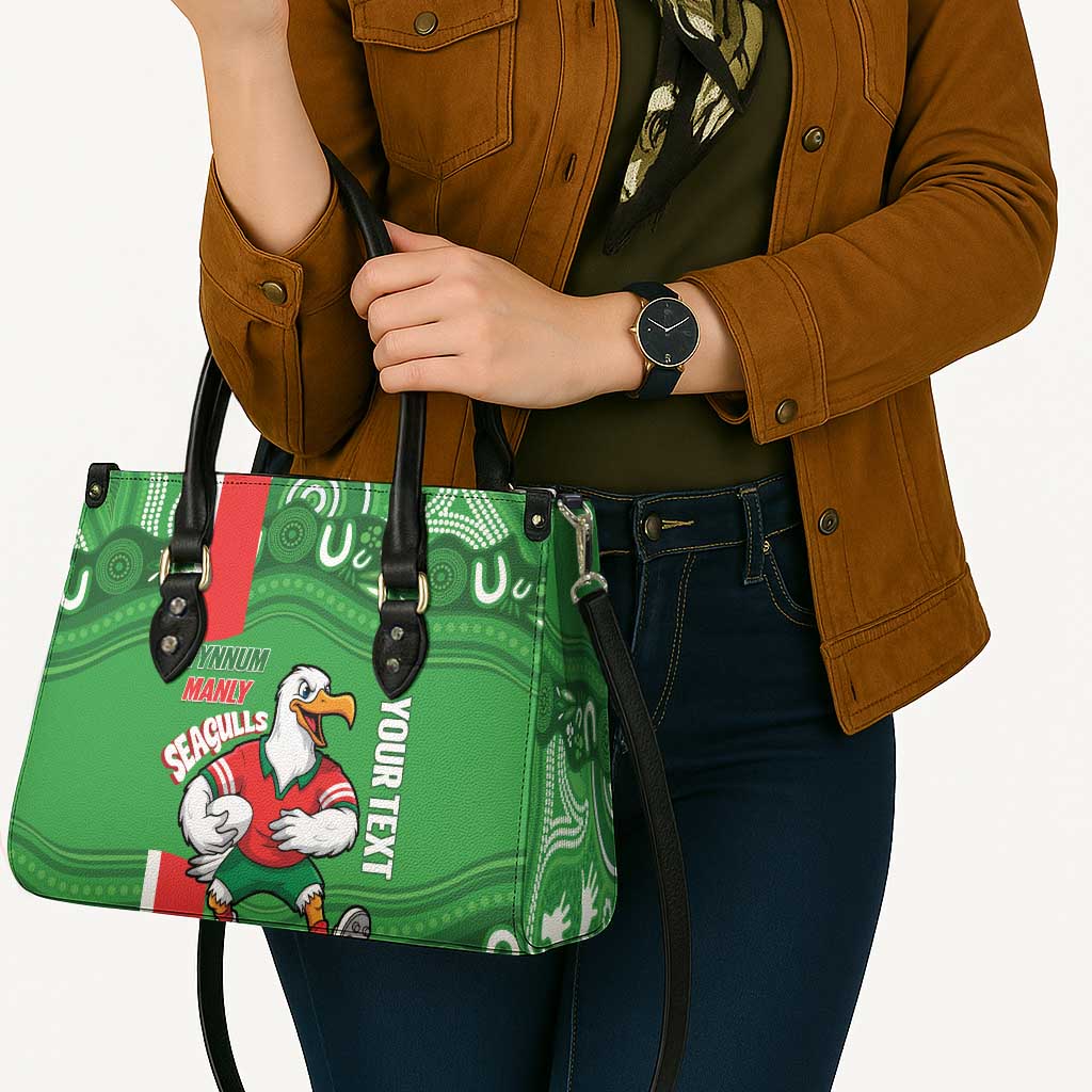 Wynnum Rugby Custom Leather Bag Go Manly Seagulls Aboriginal Art - Aussie Hoodie