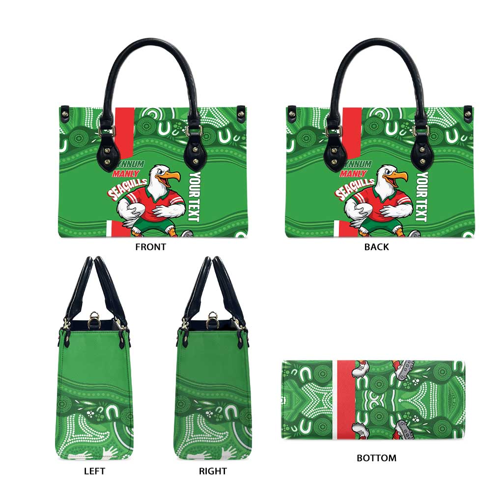 Wynnum Rugby Custom Leather Bag Go Manly Seagulls Aboriginal Art - Aussie Hoodie