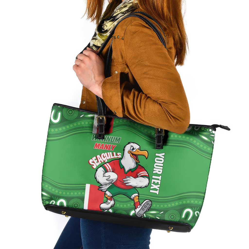 Wynnum Rugby Custom Leather Tote Bag Go Manly Seagulls Aboriginal Art - Aussie Hoodie