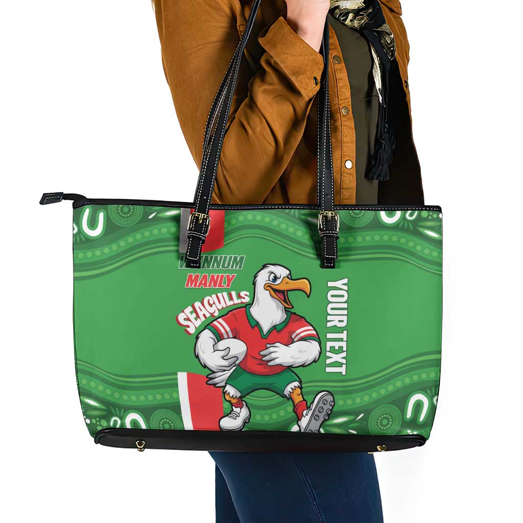 Wynnum Rugby Custom Leather Tote Bag Go Manly Seagulls Aboriginal Art - Aussie Hoodie