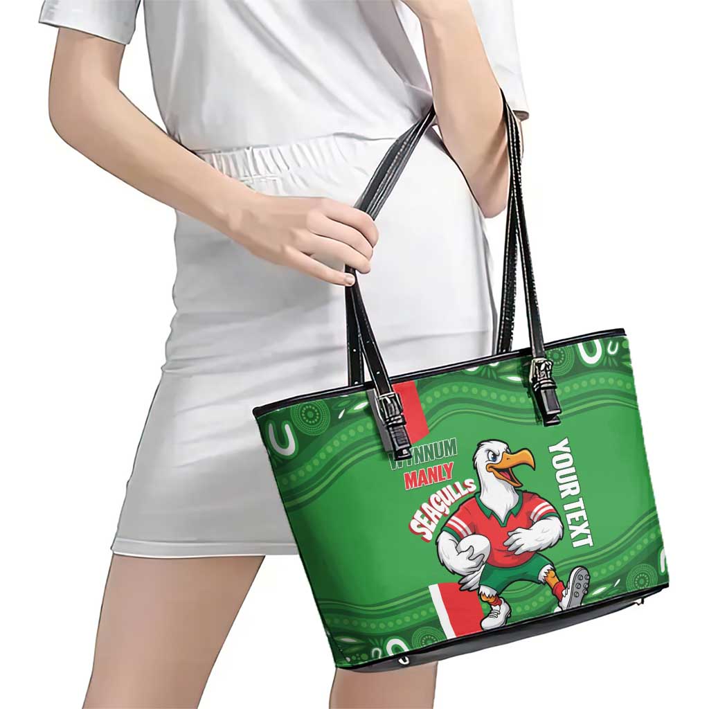 Wynnum Rugby Custom Leather Tote Bag Go Manly Seagulls Aboriginal Art - Aussie Hoodie