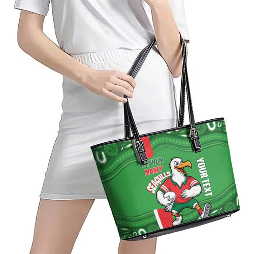 Wynnum Rugby Custom Leather Tote Bag Go Manly Seagulls Aboriginal Art - Aussie Hoodie