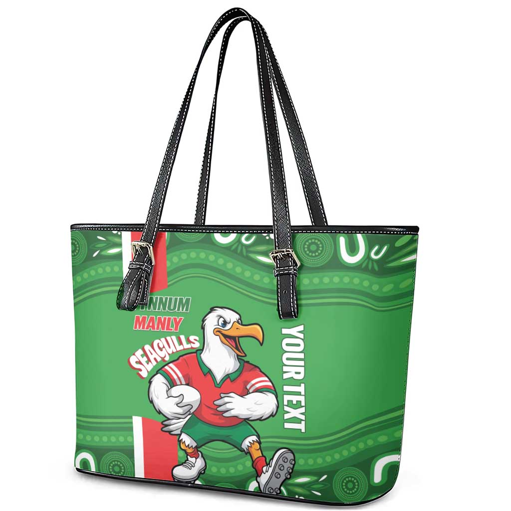 Wynnum Rugby Custom Leather Tote Bag Go Manly Seagulls Aboriginal Art - Aussie Hoodie